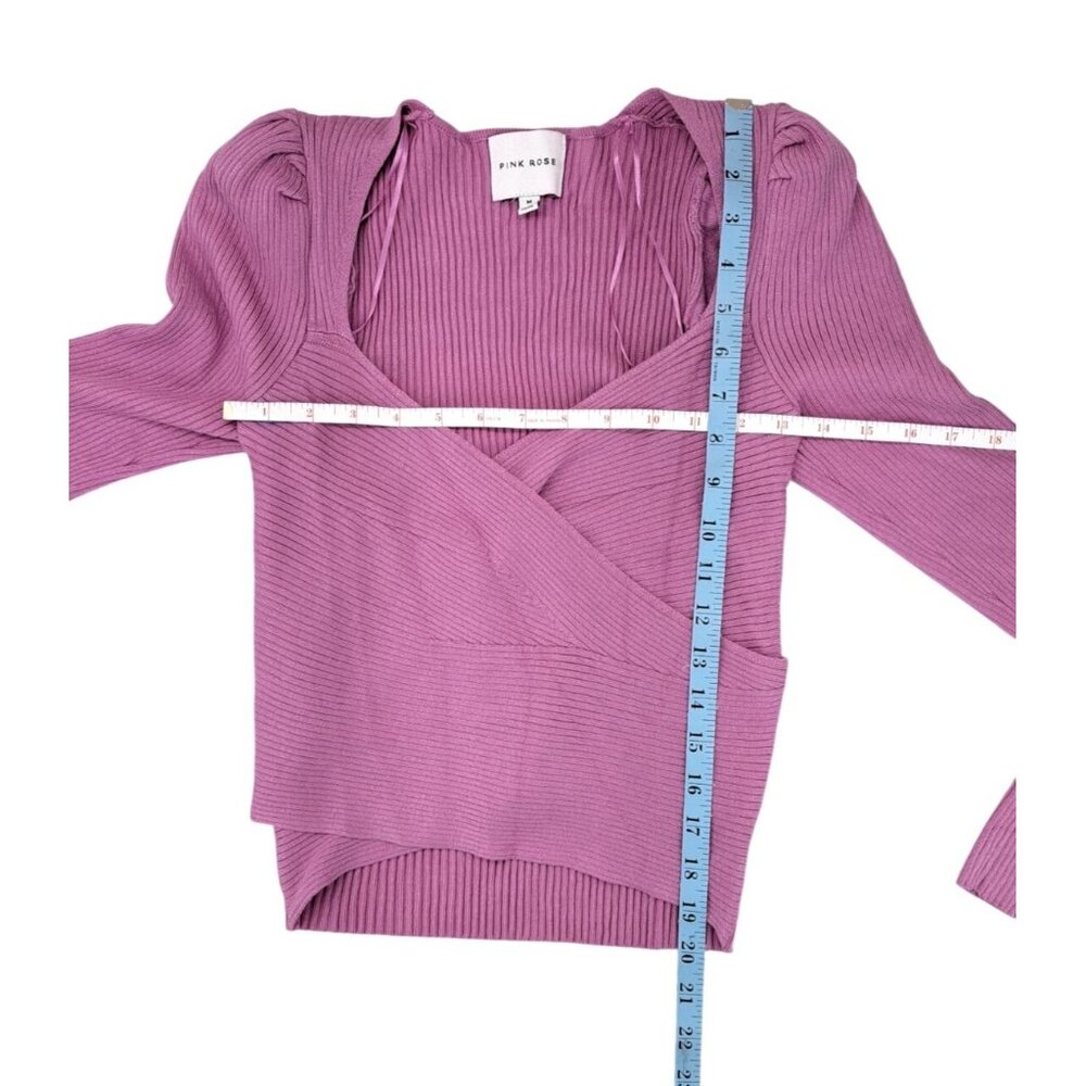 Pink Rose Ribbed Knit Wrap Sweater Medium Mauve Long Sleeve Top New - Picture 5 of 5